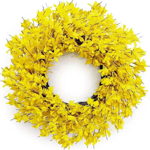 Vista 10 de Corona de otoño para puerta delantera, 24 pulgadas, hojas anchas rojas artificiales Baya Borgoña
