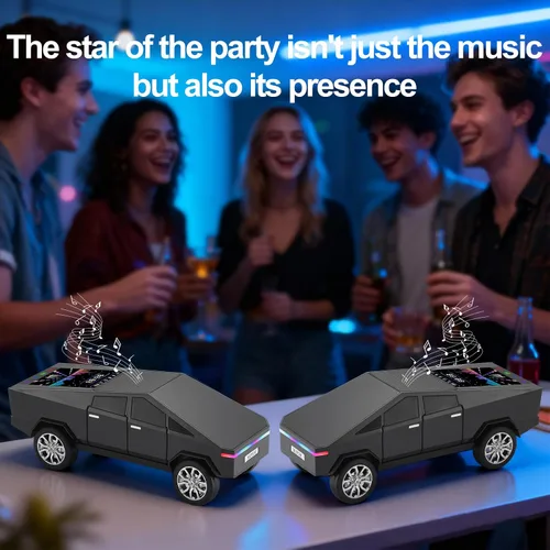 Vista 7 de Altavoz Bluetooth para camioneta futurista con pantalla LED - TWS estéreo, radio FM, reproducción USB/TF, faros LED, micrófono integrado, regalo