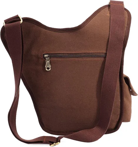 Vista 3 de Bolso de mensajero de lona vintage para hombre, bolso de mensajero de retazos de cuero en el pecho