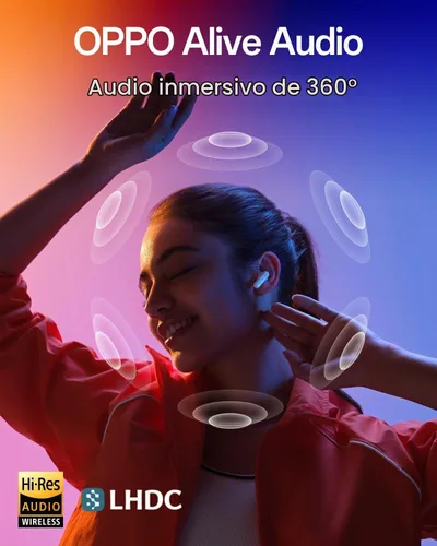 Vista 5 de OPPO Enco Air5 Pro - Audífonos inalámbricos verdaderos, Bluetooth 6.0 estéreo con cancelación activa de ruido de 55 dB, llamada clara AI de triple