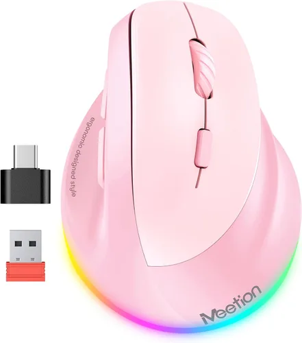 Vista 17 de MEETION Ratón ergonómico inalámbrico, Bluetooth vertical con 3 dispositivos múltiples para Bluetooth (5.3 x 2), 4 DPI 1200-3200 Ergo ratones
