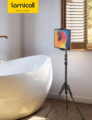 Vista 4 de Lamicall Soporte de trípode para tablet de 64.9 pulgadas con altura ajustable para ver, control remoto Bluetooth, para iPad Pro 12.9 11 10.5 Mini