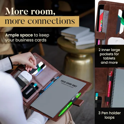 Vista 8 de Trailblaze Funda de cuero para cuaderno compatible con Rocketbook Cuaderno de lujo de cuero para hombres y mujeres Organizador de cartera