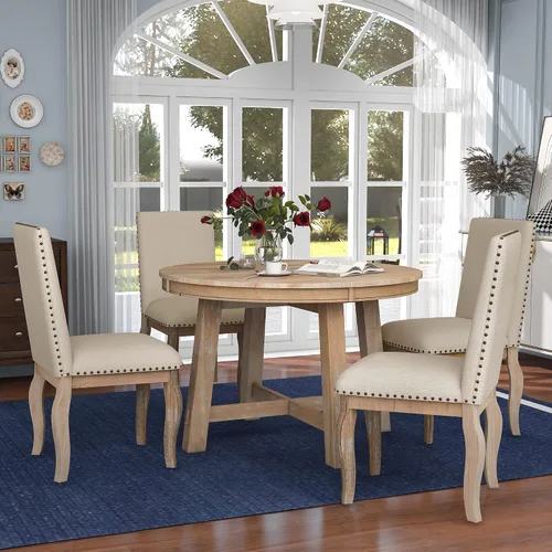 Vista 14 de P PURLOVE Juego de mesa de cocina de 5 piezas, mesa de comedor redonda con estante de almacenamiento y silla para 4 personas, juego de mesa y silla