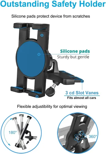 Vista 4 de Soporte para tablet de coche con ranura para CD, soporte para tableta de CD ultra resistente para automóvil con rotación de 360°, compatible