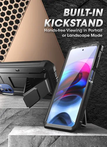 Vista 3 de SUPCASE - Funda para Moto G Stylus 5G (2022) con protector de pantalla y soporte, color negro Built-in Kickstand, 360° Rotating Belt Clip, Heavy