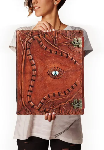 Vista 12 de Cuaderno de piel de hechizos personalizable Hocus Pocus con diseño de tercer ojo, papel con borde antiguo, grimorio vintage, cuaderno de bruja