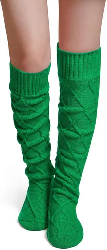 Vista 17 de Pcavin Thigh High Socks for Women, Long Cable Knit Over Knee Boot Stockings 0013 Estilo Negro