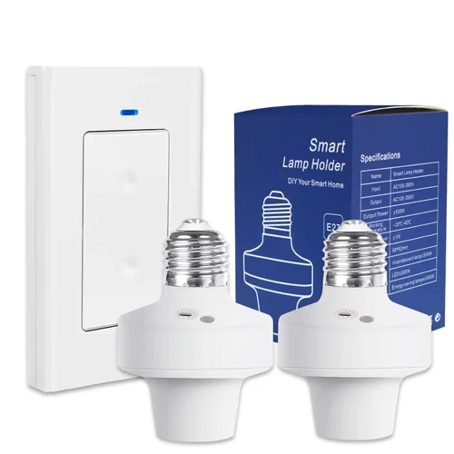 Vista 9 de QIACHIP Adaptador de enchufe de luz de control remoto E26 E27, soporte de luz inteligente ZigBee compatible con control de voz Alexa Echo, requiere