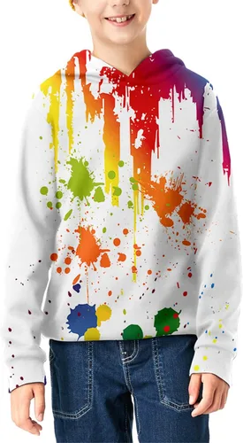 Vista 3 de Linnhoy Sudaderas con capucha para niños y niñas con estampado digital 3D de 6 a 15 años Cbai Blanco