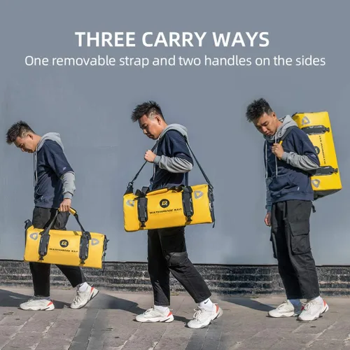 Vista 5 de ROCKBROS Bolsa de lona impermeable de 60 litros para motocicleta, bolsa de lona seca para motociclismo, barco, kayak, camping, pesca, aventura al