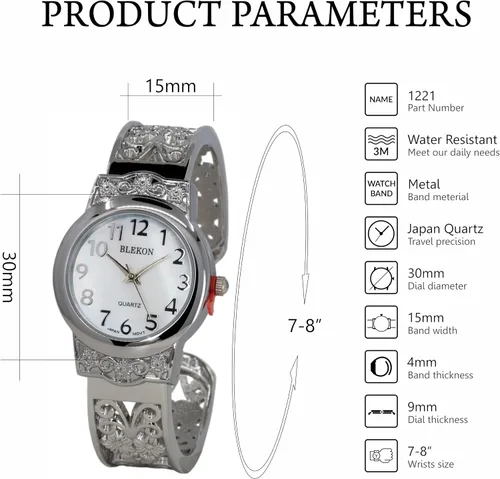 Vista 2 de Blekon Collections Reloj de pulsera de cuarzo japonés para mujer, 1.102 in, diseño elegante