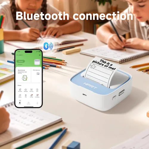 Vista 2 de HPRT Portable Sticker Printer, S1 Thermal Mini Inkless Label Printer Blue Sticker Maker for iPhone/Android, Label Printer for Study Notes, Text