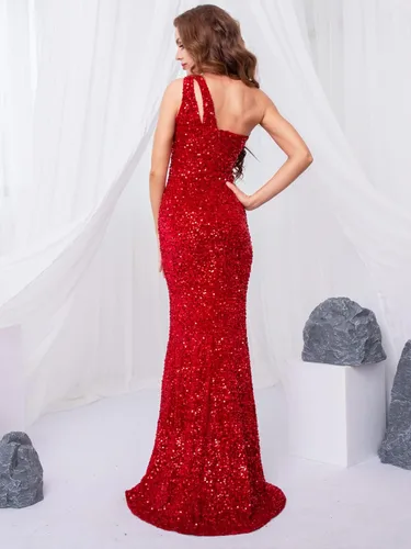 Vista 3 de YY - Vestido largo sexy de lentejuelas brillantes, elástico, sin mangas, largo hasta el suelo, vestido de fiesta de sirena, Oro Rosa
