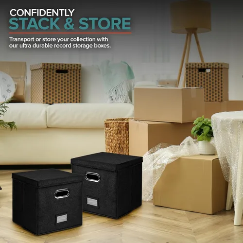 Vista 7 de Caja de almacenamiento de discos de vinilo para hasta 50 álbumes de 12 pulgadas, caja de registros, almacenamiento de álbumes LP, cajas