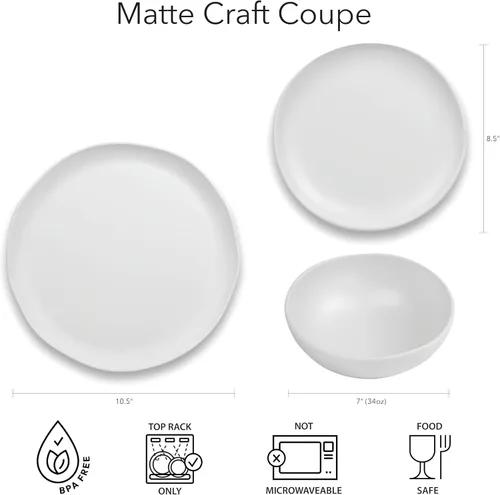 Vista 2 de TarHong Matte Craft Cuenco Coupé, 7 x 2.4 pulgadas, 34 onzas, melamina, juego de 6 Artesanía mate