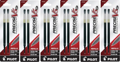 Vista 3 de PILOT, recambios de tinta líquida Precise V5 RT, punta extrafina de 0.5 mm, negro, paquete de 6