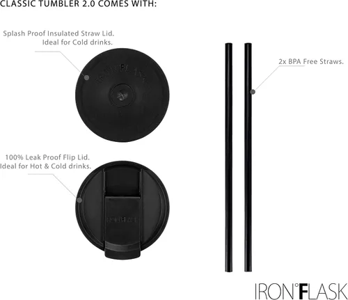 Vista 7 de IRON °FLASK Taza clásica - Botella de agua de acero inoxidable aislada al vacío, de doble pared, taza para beber, taza de viaje aislada