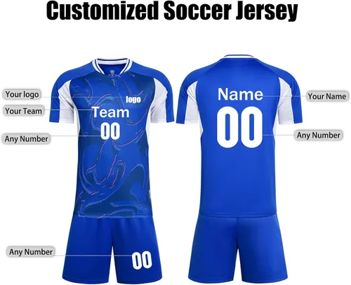 Vista 2 de Camisetas de fútbol personalizadas para niños, hombres y mujeres, camiseta y pantalones cortos de fútbol personalizados, uniformes de fútbol