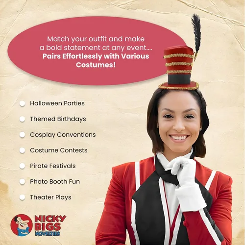 Vista 2 de Nicky Bigs Novelties Diadema de sombrero con plumas negras y adornos dorados con flecos dorados, juguete de circo, carnaval, juguete de soldado