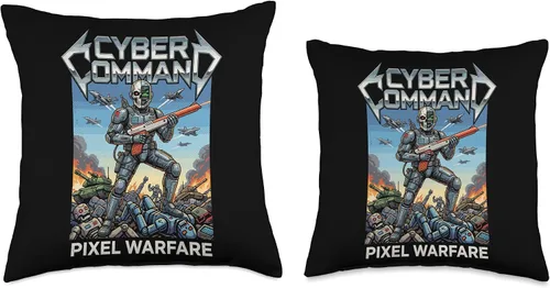 Vista 3 de Cyber Command 80s Retro Gamer Throw Pillow