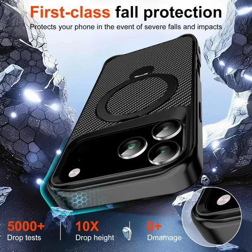 Vista 4 de Funda para iPhone 17 Pro Max con soporte magnético de 360° [compatible con MagSafe], funda protectora de fibra de carbono + 2 protectores de Negro