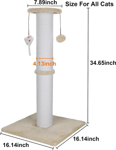 Vista 2 de Poste rascador para gatos Ahomdoo de 34 pulgadas, poste rascador para gatos resistente y más grueso de sisal con bola colgante y poste rascador