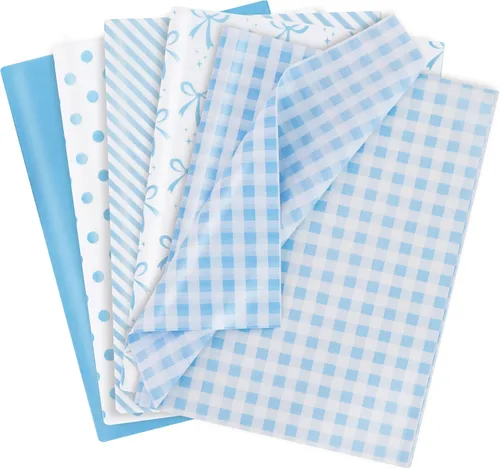 Vista 23 de BEISHIDA 100 hojas de papel de seda blanco y negro a granel, rayas de sarga y puntos, estrellas para bolsas de regalo, papel de regalo de 14 x 20