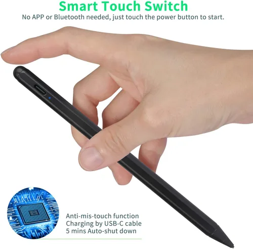 Vista 5 de Lápiz óptico electrónico para iPad de 5ª generación de 9.7 pulgadas 2017, lápiz capacitivo activo recargable tipo C, compatible con Apple iPad de 5ª