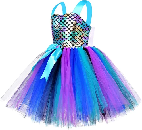 Vista 2 de Disfraz de sirena tutú vestido elegante para concurso de cumpleaños fiesta temática de Halloween disfraz de niña Toddle
