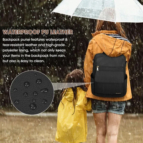 Vista 6 de NUBILY Mochila de cuero antirrobo para mujer, mochila de viaje, impermeable, casual, mochilas de moda, Negro -, Moda