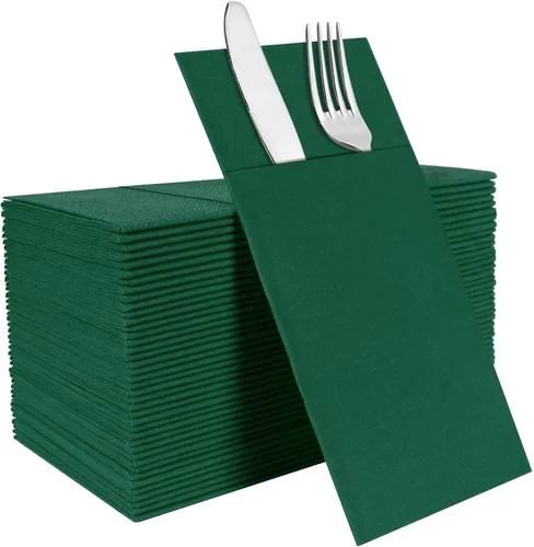Vista 15 de Servilletas negras desechables con sensación de lino con bolsillo integrado para cubiertos, preplegadas para cuchillos y tenedores, servilletas