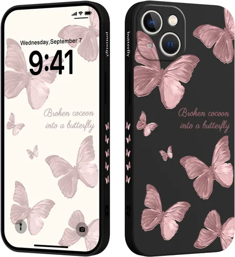 Vista 20 de LEECG Funda para iPhone 13 con diseño de mariposas y flores, diseño de astronauta, funda de teléfono con forro de microfibra suave, funda delgada