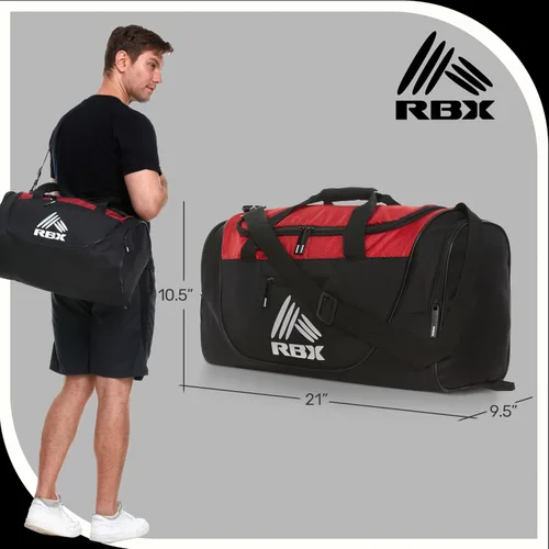 Vista 6 de RBX Bolsas de gimnasio para hombres, pequeña bolsa de gimnasio para mujeres con compartimento para zapatos, bolsa de lona para viajes, bolsa