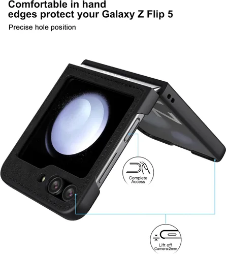 Vista 2 de Foluu para Samsung Galaxy Z Flip 5 5G Funda, Funda de Cuero, Cuero PU + Carcasa Rígida de PC Ultra Delgada Slim Duradera Funda Protectora