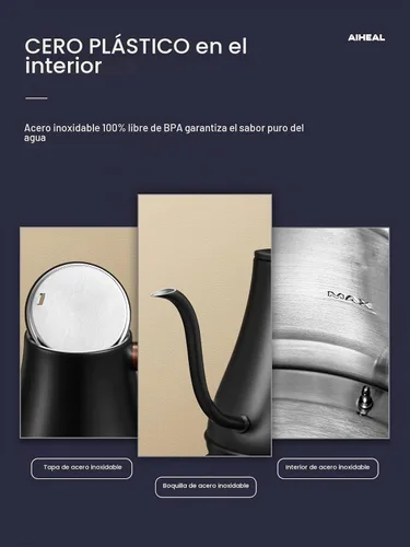 Vista 5 de Hervidor eléctrico de cuello de cisne con control de temperatura, hervidor eléctrico para café y té, interior de acero 100% inoxidable