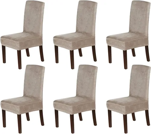 Vista 11 de Fundas elásticas de terciopelo para sillas de comedor, suaves, extraíbles y de comedor, color negro, 2