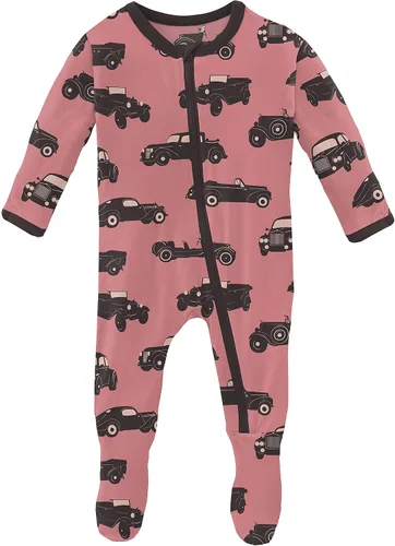 Vista 2 de KicKee Pants Estampado de pies con cremallera pijamas de una pieza súper suaves viscosa de bambú para bebés y niños