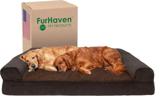 Vista 38 de Furhaven Funda de repuesto para cama de perro, estilo sofá, de pelo sintético y terciopelo, color salvia oscura, talla M