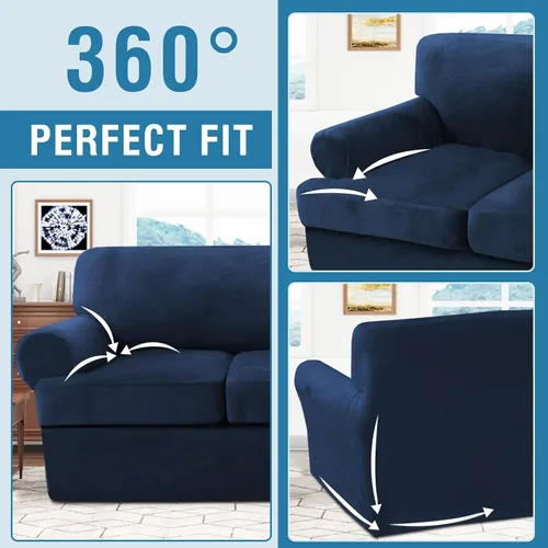 Vista 7 de H.VERSAILTEX Fundas elásticas de terciopelo para sofá de 3 cojines en T (72-90 pulgadas), funda para sillón de 1 sofá con cojín en T