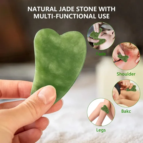 Vista 3 de Deciniee Juego de rodillo de jade y gua Sha - Masajador facial de belleza y herramienta Guasha para ojos, cuello, cuerpo - 2 en 1 herramientas
