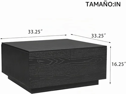 Vista 2 de SSLine Mesa de centro cuadrada con 4 cajones de almacenamiento, mesa de centro de madera negra de 33.2 pulgadas para sala de estar, mesas centrales