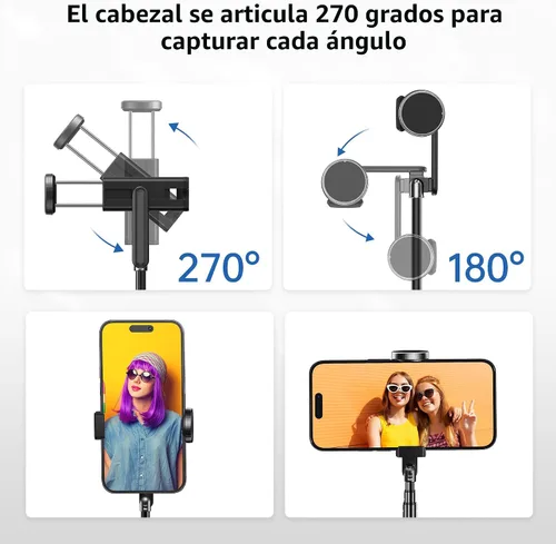 Vista 3 de ATUMTEK Palo de Selfie Trípode, trípode extensible 3 en 1 de aluminio para teléfono con control remoto Bluetooth desmontable, compatible con iPhone