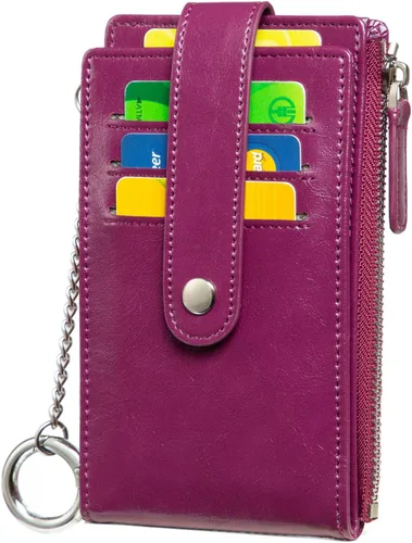 Vista 8 de Huztencor Tarjetero de crédito para mujer, cartera pequeña RFID para mujer, delgada, funda para tarjetas con cremallera múltiple con llavero