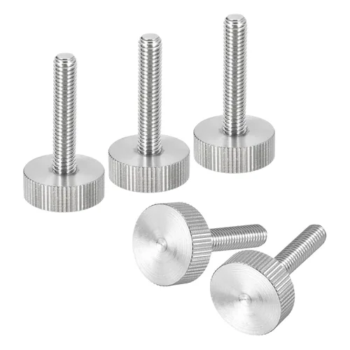 Vista 17 de uxcell M3x6mm Tornillos de pulgar moleteados, 5 piezas de acero inoxidable 304, cabeza plana moleteada, tornillos de pulgar roscados completamente