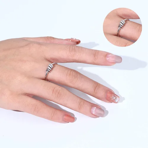Vista 3 de Milacolato Anillo de plata de ley 925 antiansiedad para mujer, anillos de cuentas para ansiedad, mujeres y hombres, anillo giratorio para aliviar