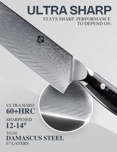 Vista 3 de WILDMOK Cuchillo Santoku, cuchillo de cocina japonés forjado de damasco de 7 pulgadas, cuchillo de cortar profesional, diseño de mango afilado