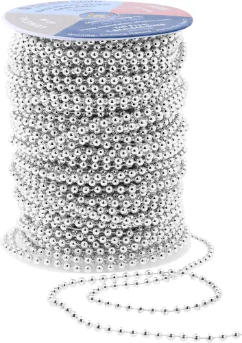 Vista 3 de Mandala Crafts Rollo de cadena de perlas de plata metálica de 0.157 pulgadas (0.157 in) – 44 yardas para decoración de bodas, arreglos florales