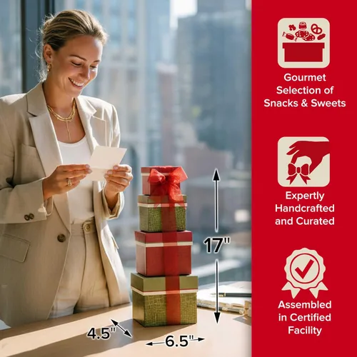 Vista 7 de Caja de regalo con forma de torre de snacks gourmet para mujeres, hombres, familias, universidad – Apreciación, agradecimiento, felicitaciones