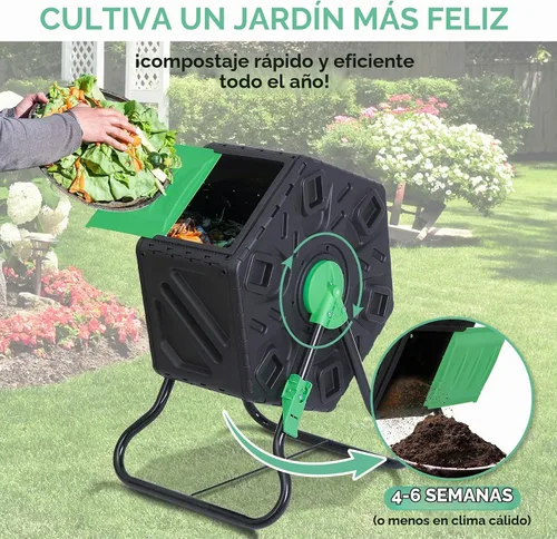 Vista 3 de Nouva Contenedor de compostaje para exteriores, 18.5 galones de una sola cámara, pequeño compostador giratorio, marco de acero, barril resistente